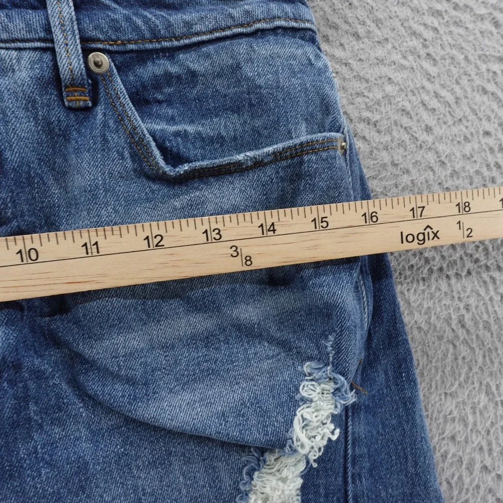 Good American Bombshell Denim Jean Shorts 6 28 Blue Womnens High Rise Distressed